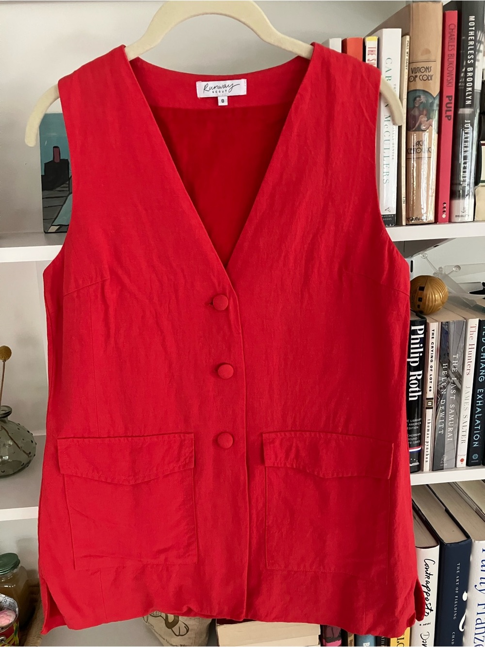 Red Button-Front Vest Top